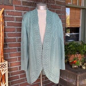 Coldwater Creek aqua/teal/sea blue chunky cable knit open cardigan. Size XL P